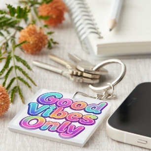 Good Vibes Only Colourful Typography Gift Design Key Ring