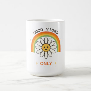 Good Vibes Only Cute Retro 70s Daisy Flower Rainbo Coffee Mug