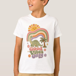 Good Vibes Only Dinosaur Retro Boho Rainbow Dino T-Shirt