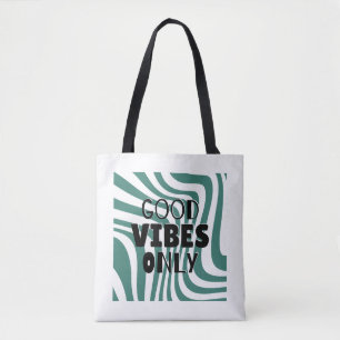 'Good Vibes Only' Forest Green Wavy Aesthetic Tote Bag