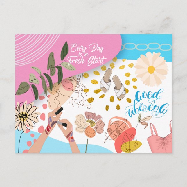 Good vibes Only Fresh Start Quote Summery Postcard (Front)