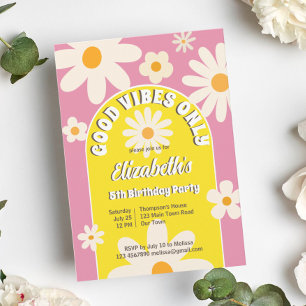 Good vibes only groovy retro daisy birthday invite