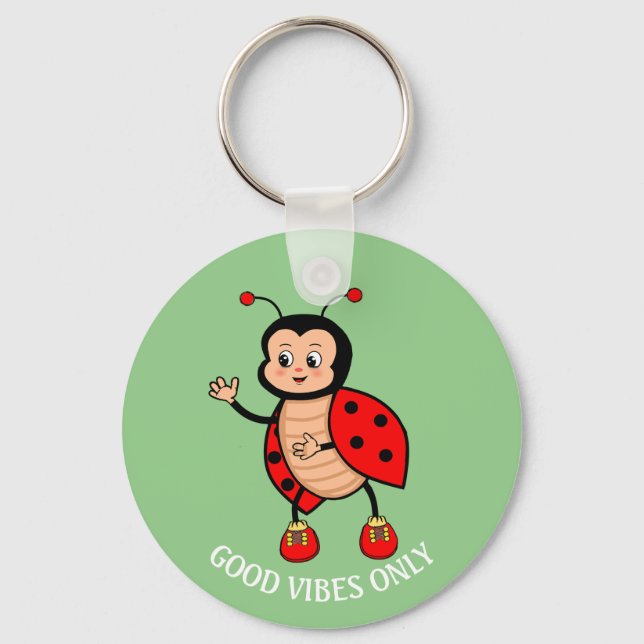 Good Vibes Only Ladybug on Green Key Ring (Front)