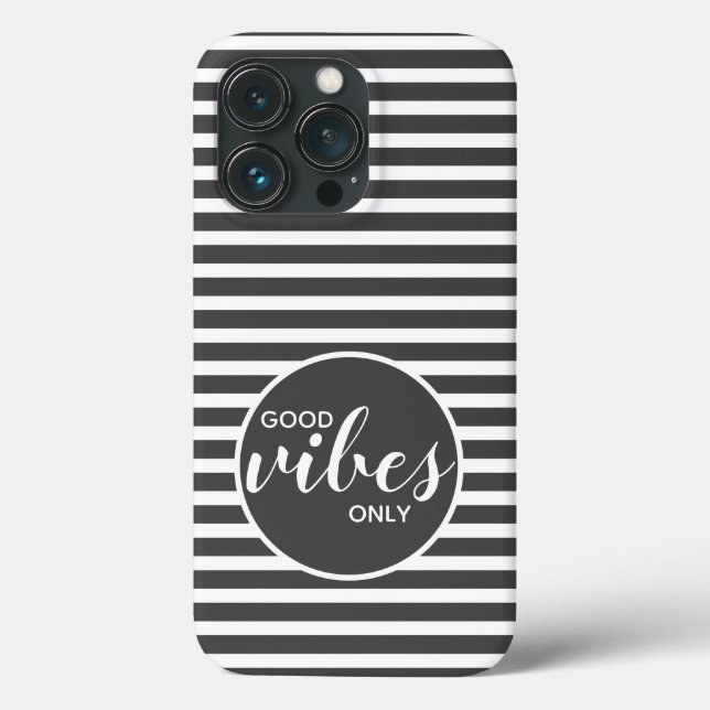 Good Vibes Only Motivation Quote Grey Stripes Case-Mate iPhone Case (Back)