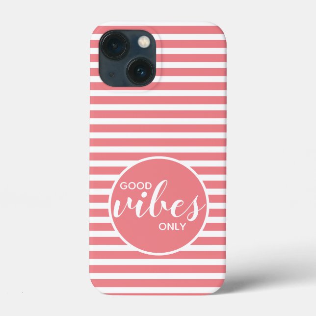 Good Vibes Only Motivation Quote Pink Stripes Case-Mate iPhone Case (Back)