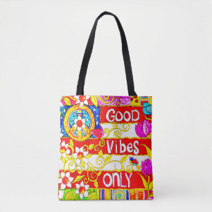 Good Vibes Only, Peace, Daisies, birds, Flag Love Tote Bag
