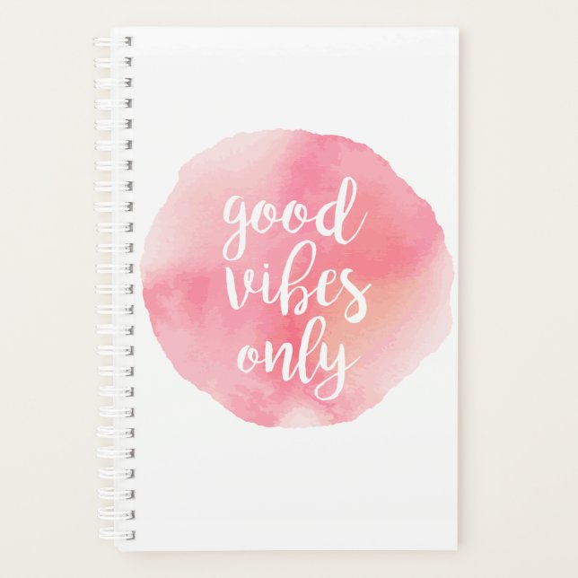 good vibes only pink blush watercolor painting planner (Front)