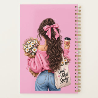 Good Vibes Only Pink Girl Spiral Planner