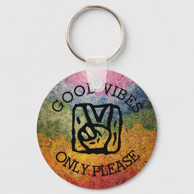 Good Vibes Only Please Peace Rainbow Key Ring (Front)