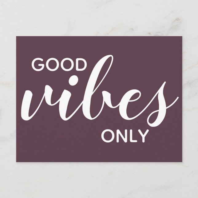 Good Vibes Only Positive Affirmation Cassis Purple Postcard (Front)