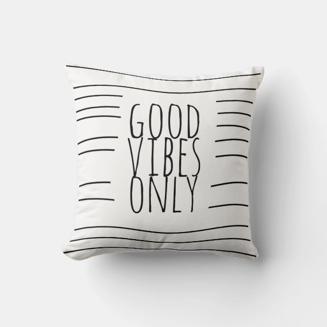 good vibes only quote black and white modern chic cushion (Front)