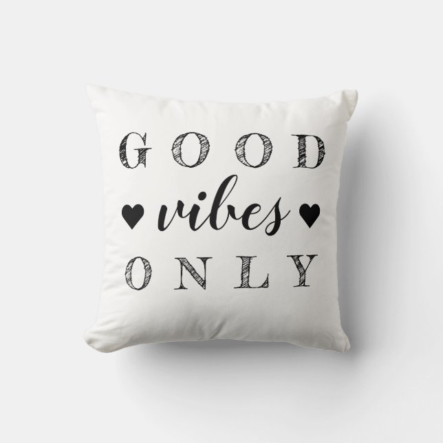 Good Vibes Only Quote Black White Reversible Cushion (Front)