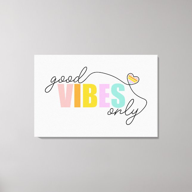 Good Vibes Only Rainbow Heart Canvas Print (Front)