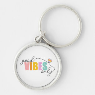 Good Vibes Only Rainbow Heart Key Ring
