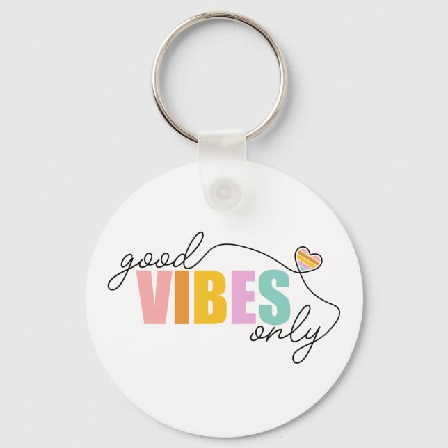 Good Vibes Only Rainbow Heart Key Ring (Front)