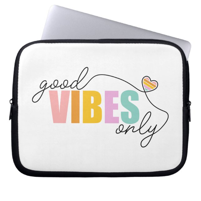 Good Vibes Only Rainbow Heart Laptop Sleeve (Front)