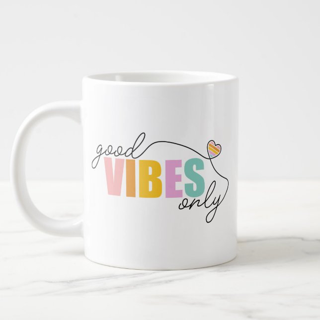 Good Vibes Only Rainbow Heart Large Coffee Mug (Left)