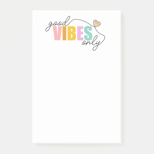 Good Vibes Only Rainbow Heart Post-it Notes (Front)