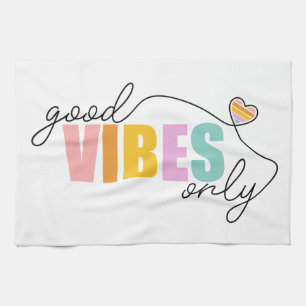 Good Vibes Only Rainbow Heart Tea Towel