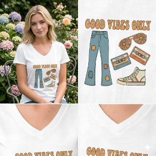 Good Vibes Only Retro 70s Boho Chic Distressed T-Shirt