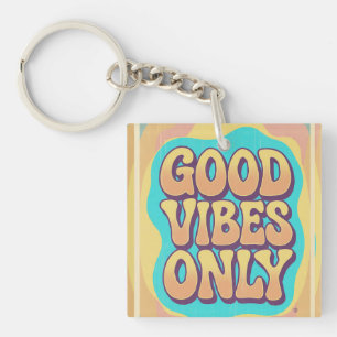 Good vibes only retro groovy style key ring
