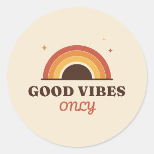 Good Vibes Only Retro Rainbow Sunset Boho Round St Classic Round Sticker