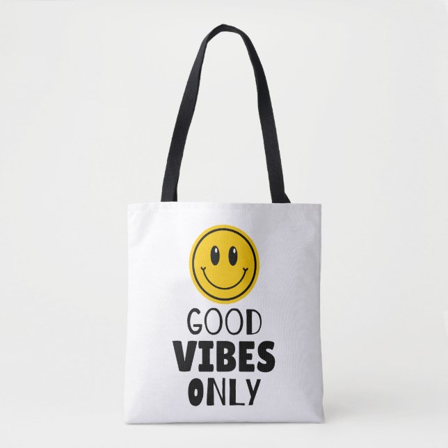 'Good Vibes Only' Retro Smiley Face  Tote Bag (Front)