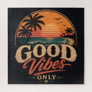 Good Vibes Only Retro Sunset Design Jigsaw Puzzle