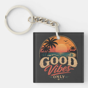 Good Vibes Only Retro Sunset Design Key Ring