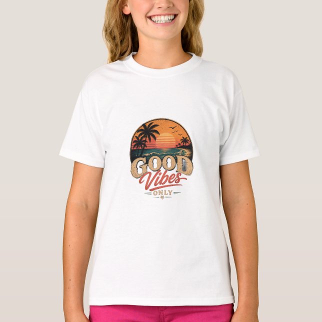 Good Vibes Only Retro Sunset Design T-Shirt (Front)