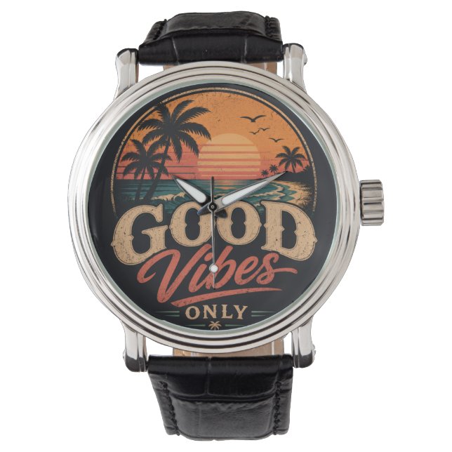 Good Vibes Only Retro Sunset Design Watch (Front)