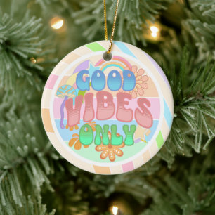 Good Vibes Only   Retro Vintage  Ceramic Tree Decoration