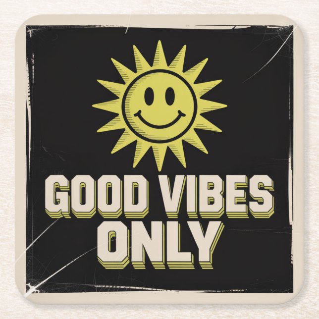 Good Vibes Only Square Paper Coaster (Front)
