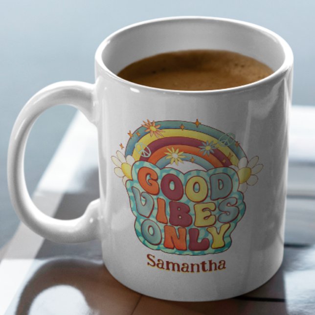 Good Vibes Only Trendy Floral Boho Mystical Quote Coffee Mug (Creator Uploaded)