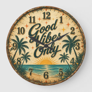 Good Vibes Only Tropical Beach Large Clock