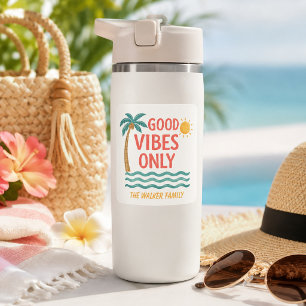 Good Vibes Only Tropical Palm Tree Family Name Square Sticker