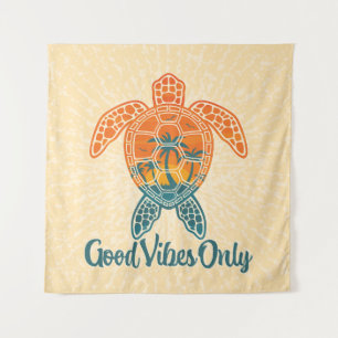 Good Vibes Only Tropical Sunset Sea Turtle Design Tapestry