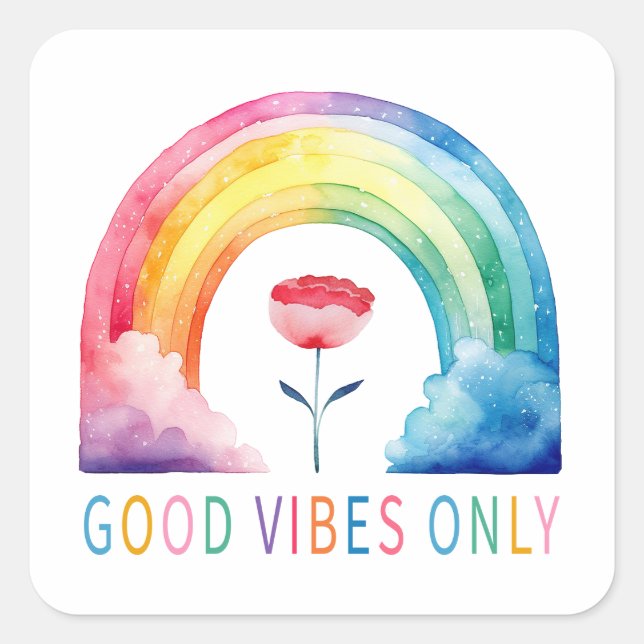 Good Vibes Only Watercolor Rainbow Sticker (Front)