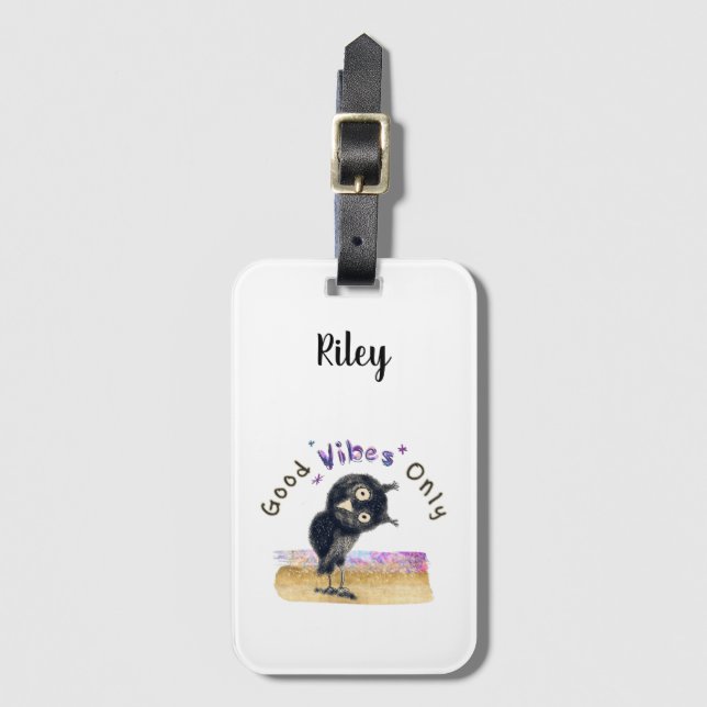 Good Vibes Only with Curious Owl Luggage Tag (Front Vertical)
