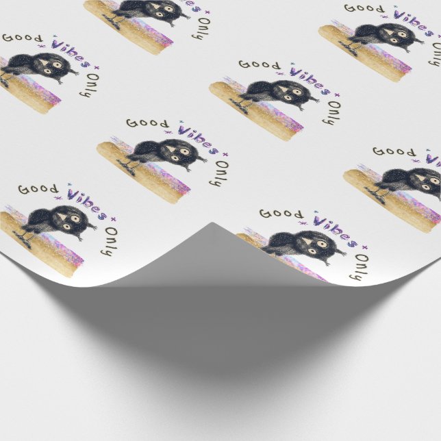 Good Vibes Only with Curious Owl Wrapping Paper (Corner)