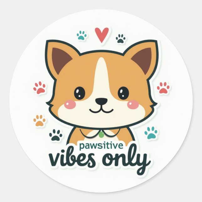 Good Vibes Paw Classic Round Sticker (Front)