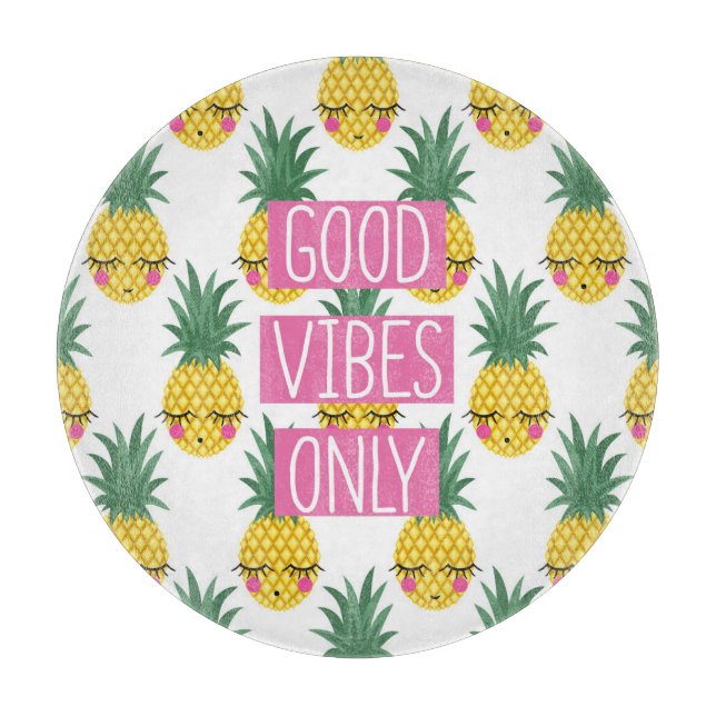 Good Vibes Pineapples Summer Pattern Cutting Board (Front)