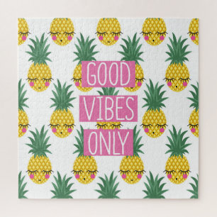 Good Vibes Pineapples Summer Pattern Jigsaw Puzzle