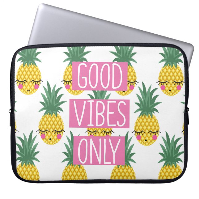 Good Vibes Pineapples Summer Pattern Laptop Sleeve (Front)
