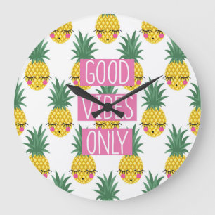 Good Vibes Pineapples Summer Pattern Large Clock