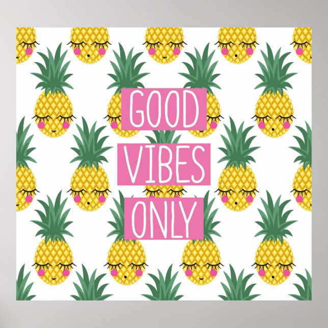 Good Vibes Pineapples Summer Pattern Poster (Front)