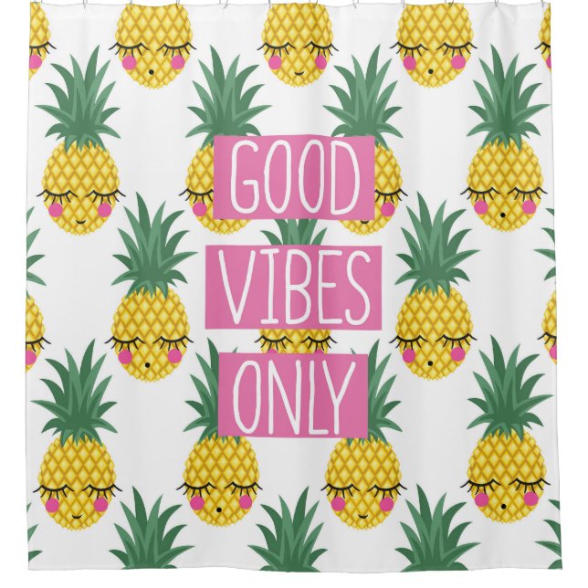 Good Vibes Pineapples Summer Pattern Shower Curtain (Front)