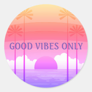 Good Vibes Pink/Purple Retro Beach Sunset Sticker