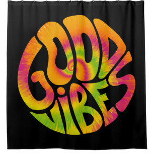 Good vibes quote. Tie dye psychedelic surreal font Shower Curtain