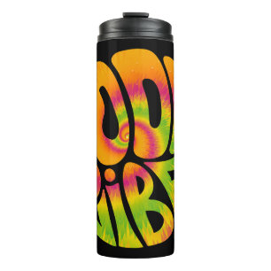 Good vibes quote. Tie dye psychedelic surreal font Thermal Tumbler